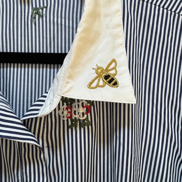 EUC ModCloth Broadcast Coordinator Striped Blue Floral Shirt Dress - Picture 4 of 9